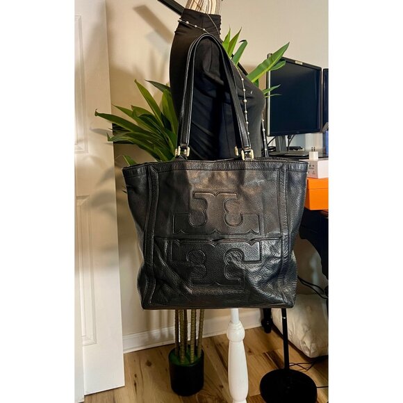 RARE!!  AUTHENTIC TORY BURCH BLACK LEATHER JESSICA SHOULDER BAG - Picture 9 of 10